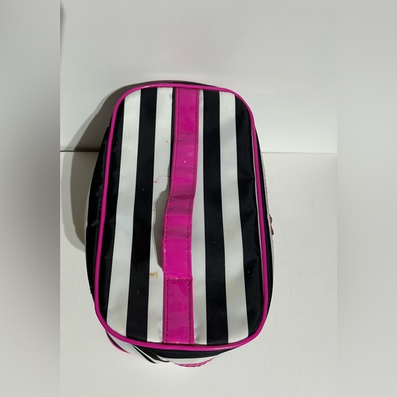 Caboodles Soft Case Makeup Hair Care Travel Case Pink Black Striped Zipper - Picture 6 of 11